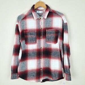 Hollister Shacket Flannel w/Side Pockets, Size M. Red Black Plaid Boyfriend Fit